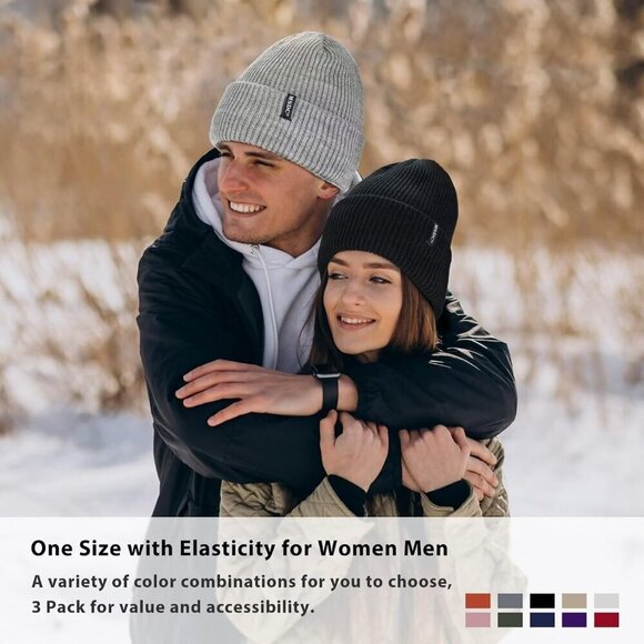 Women  Black+Green+Navy 3-Pack Winter Beanie Hats Fleece Lined Warm SkullCaps main image 4